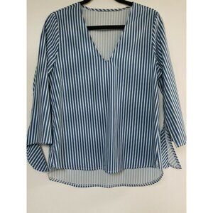 Women's blue & white striped stretchy blouse long